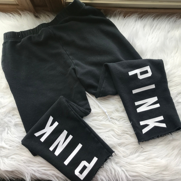 PINK Victoria's Secret Pants - PINK Victoria's Secret Black Raw Hem Capri Sweats